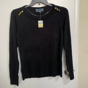 NWT Karen Scott Luxsoft Button Sweater Black M